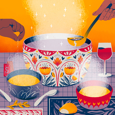 inktober 2020 // day 22 ✦ chef curry cute dinner family food illustration inktober inktober2020 lunch magical soup texture wine yum