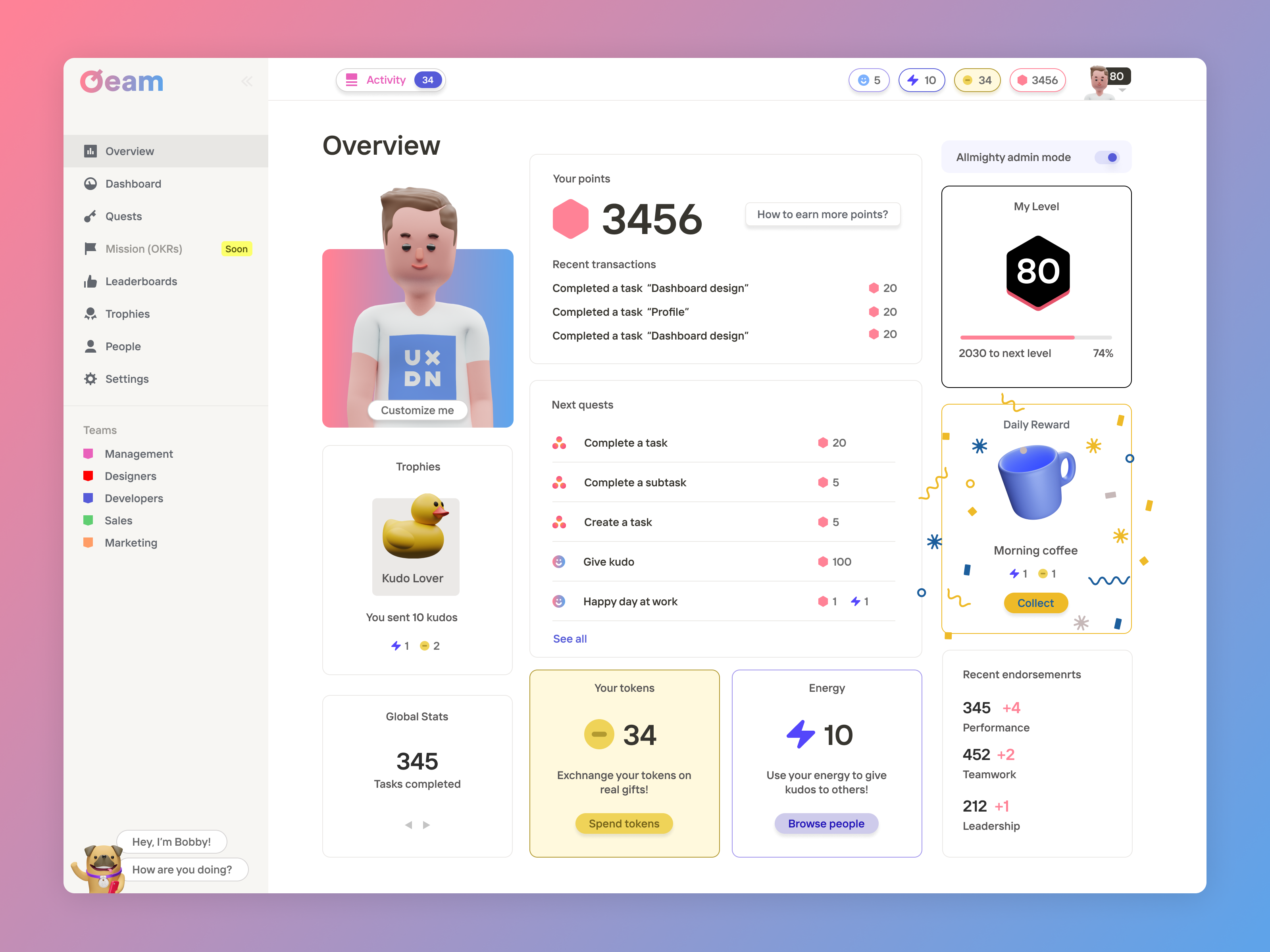 Example of Happy employee dashboard