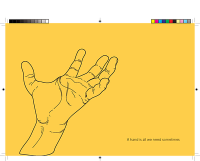 Need A Hand pages 2-3 book design hand illustration illustrator indesign vector yellow