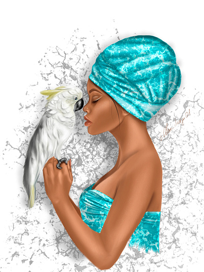 gril with a parrot 2d artwork design digitalart effects flat fun girl illustration love painting parrot procreate vector