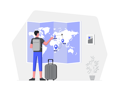 Travel Planning adobe illustrator destination flat design illustration illustrator map suitcase tourism travel travel app traveller travelling trip planner vector world