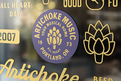 Artichoke Music Window Decals artichoke badge decal graphic design logo music signage typography window