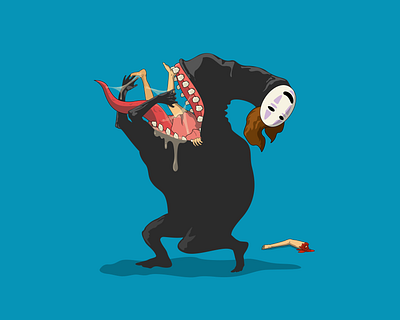 Noface Dribbbles 2020 design anime blue creepy disturbing dribble drool eating gobble halloween horror illustrator mouth noface scary spirited away studioghibli teeth vectorart