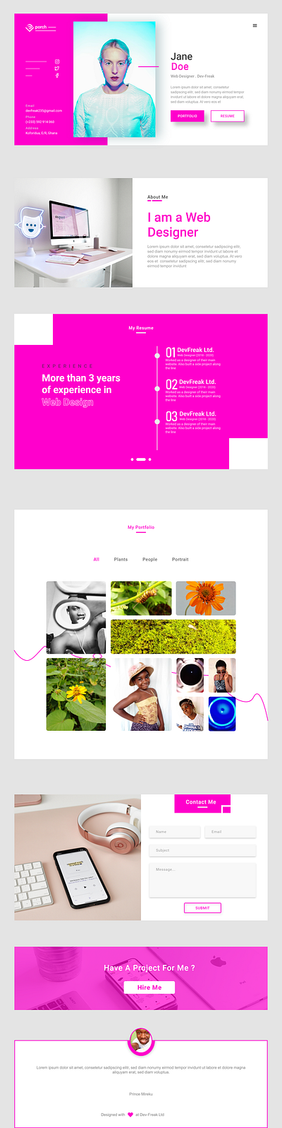A web designer/developer portfolio design adobe xd devfreak landing page design portfolio design ui ui design web design website