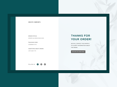 Create Comforts. Thank You Page! ecommerce full screen pop up furniture furniture website interior order pop up shop social media status store thank you