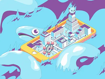 New Wave City adobe art cartoon cartoon illustration design flat illustration isometric illustration isometry vector