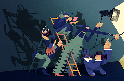 Podcast backstage backstage characterdesign clapperboard color digital flat illustration laptop microphone people procreate raster stairs team teamwork work