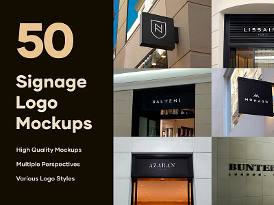 50 Signs & Facade Logo Mockups - V2 - PSD black sign mockup brand branding facade facade mockup graphic design hang sign mockup identity logo logo design logo mockup logotype luxury mockup modern psd shop sign sign mockup store