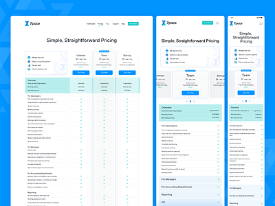 Compare Plans Page Responsive Design 7pace clean comparison modern plans pricing page pricing table responsive timetracker ui ux