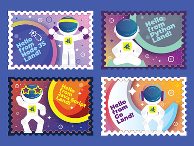 Sticker Space activity adventure character cosmos flat illustration language moon planet programming simple space spaceman star vector yoga