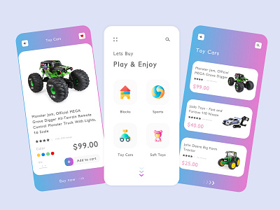 Toy Store Mobile App app app design ecommerce ecommerce app ecommerce design ecommerce shop gradient gradient color mobile app mobile app design mobile design mobile ui shopping shopping app store toy toys toystore ui design uiux