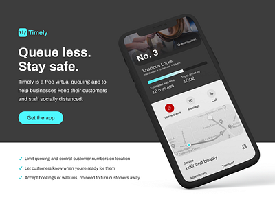 Timely - Queue less. Stay safe. app concept ui web