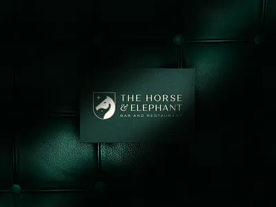 Business Card for The Horse & Elephant brand identity brand identity design branding business card designer for hire elephant gold foil graphic design green horse leather logo logo design luxury luxury design luxury logo monogram shadow shield uk designer