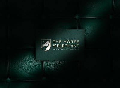 Business Card for The Horse & Elephant brand identity brand identity design branding business card designer for hire elephant gold foil graphic design green horse leather logo logo design luxury luxury design luxury logo monogram shadow shield uk designer