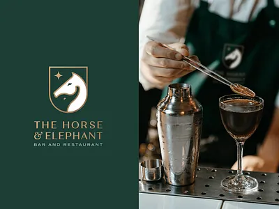 The Horse & Elephant Logo Design bar brand identity brand identity design branding design designer for hire drink elephant graphic design green horse logo logo design lounge lounge bar luxury logo monogram restaurant