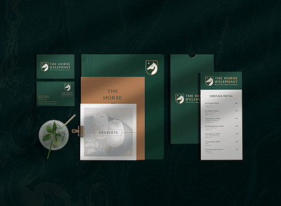 The Horse & Elephant Bar & Restaurant luxury stationery bar brand identity brand identity design branding business card designer for hire graphic design green logo logo design luxury luxury logo restaurant stationery stationery design