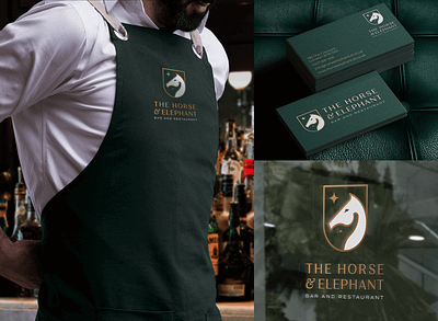 The Horse & Elephant Branding Design bar brand identity brand identity design branding business card design designer for hire elephant graphic design green horse logo logo design loung bar luxury luxury logo monogram restaurant vintage