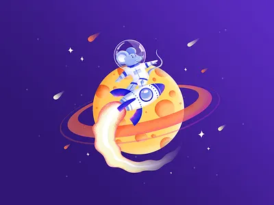 Spacemouse on a Rocket — Drawing Challenge astronaut challenge cheese cosmonaut drawing challenge illustration mouse planet rocket space surfing