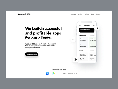 AppStudio360: Landing Page app app development exploration fintech header homepage landingpage marketing website mobile product page ui design visual design website website design