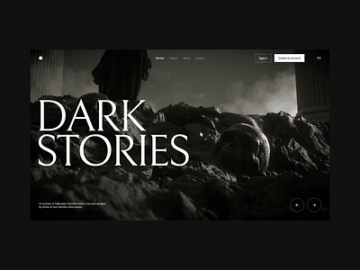 Dark Landing Intro button clouds columns dark digital grid interactive landscape layout rocks smoke statue ui ux web webdesign website