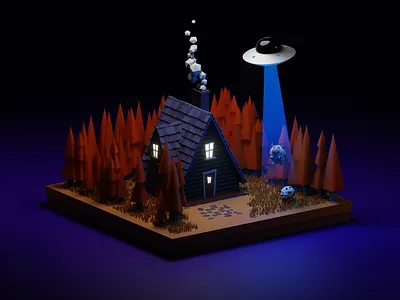 Autumn Cabin [Low Poly] - Night autumn cabin b3d blender3d diorama illustration isometric low ply nepal stylustechnology