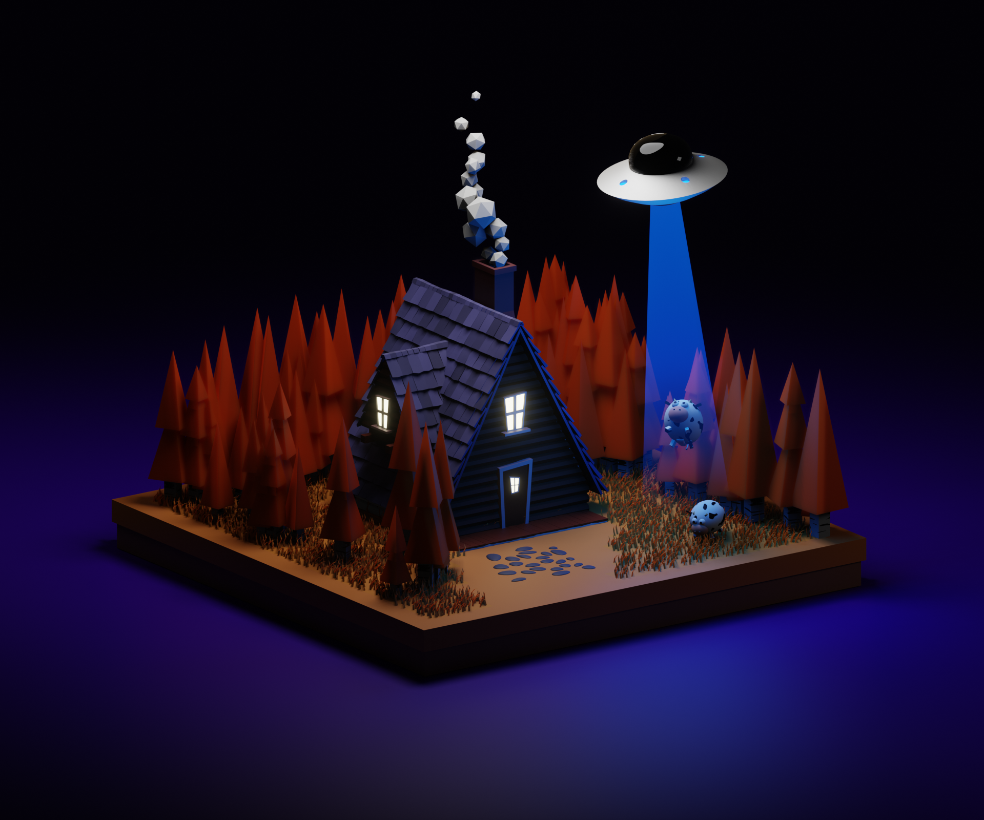 Example of Autumn Cabin [Low Poly] - Night