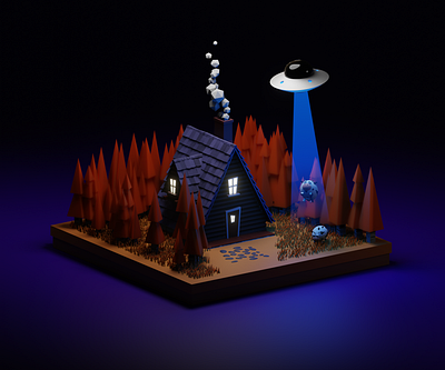 Autumn Cabin [Low Poly] - Night autumn cabin b3d blender3d diorama illustration isometric low ply nepal stylustechnology