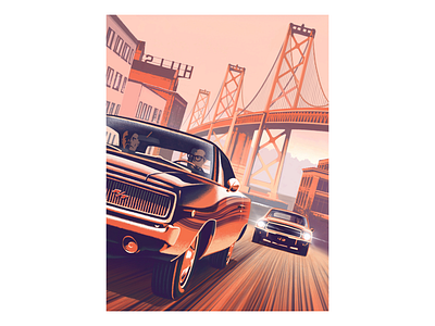 Bullitt 1960s bridge bullitt car charger illustration movie poster muscle car mustang poster procreate san francisco