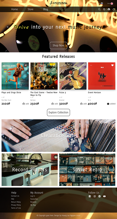 Vinyl Records Shop Landing Page/Home bag daily ui 003 dailyui dailyuichallenge landingpage nostalgia profile retro shop shopping store uidesign vinyl record shop vinyl records zaporozhets