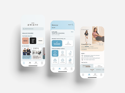 Wear Aware clean clothing environment fashion mobile mobile app mobile app design mobile ui pastel search sustainability
