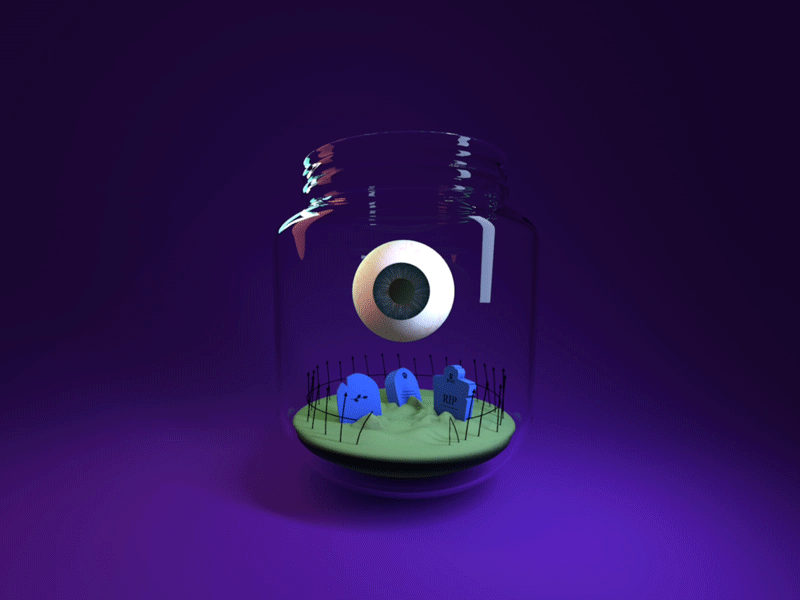 HallowEye 3danimation cemetery cinema4d circle animation dribbbleweeklywarmup eye glass jar grave halloween illustration motiongraphic scary