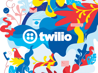 Twilio Jungle forest jungle leaves message monstera nature palm parrot robot telephone twilio vector