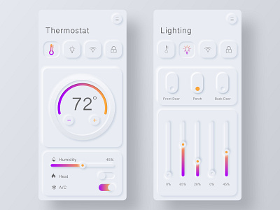 Neumorphism Smart Home App design home monitoring interaction design product design thermostat ui ux