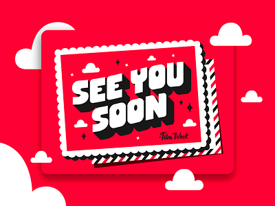 See you soon film filmweek illustration lettering post postcard postcard design postcards procreate red seeyou soon travel type typography vector