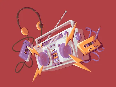Jammin with Texture beats boom box boombox cassette design illustration music retro tape texture textured illustration ui ux vector walkman