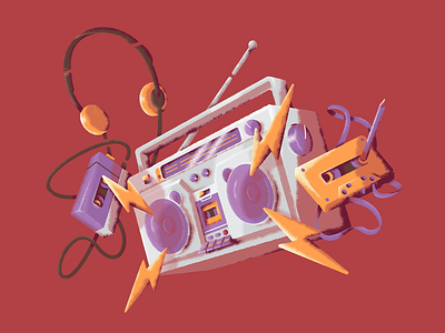 Jammin with Texture beats boom box boombox cassette design illustration music retro tape texture textured illustration ui ux vector walkman