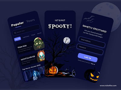 Halloween Activity App app branding clean dashboard dribbbleweeklywarmup halloweeen halloween app happy halloween illustration ios login marketing mobile app design mobile design onboarding scary spooky trick or treat web