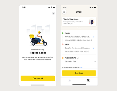 Rapido Local - Send anything app bike cards delivery local local business mobileapp money package parcel rapido sketch ui uiux ux