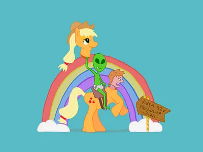 Area 52 Cent Friendship Rides adult baby alien aliens applejack area 51 brony cartoon costume party design drawlloween fanart friendship halloween illustration my little pony procreate art rainbow ufo