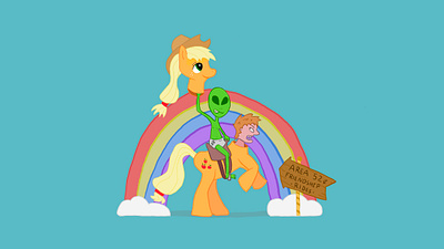 Area 52 Cent Friendship Rides adult baby alien aliens applejack area 51 brony cartoon costume party design drawlloween fanart friendship halloween illustration my little pony procreate art rainbow ufo