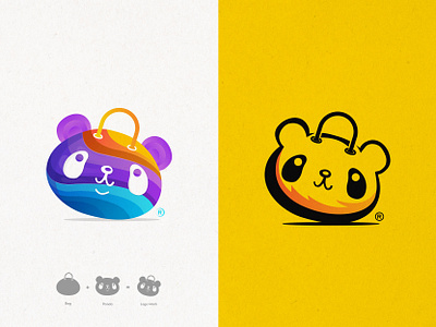 Modern Colorful Panda Bag Logo Design (for sale) 🐼+🛍️ animal bag best logo brand branding identity branding clever smart modern color overlay colorful cute panda delivery design icon illustration logo logo design mark logomark brandmark modern online shop panda vector