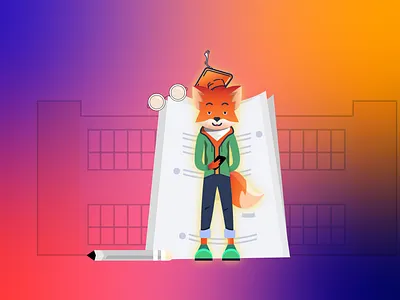 School fox fox illustration illustrator online remote school school project student vector