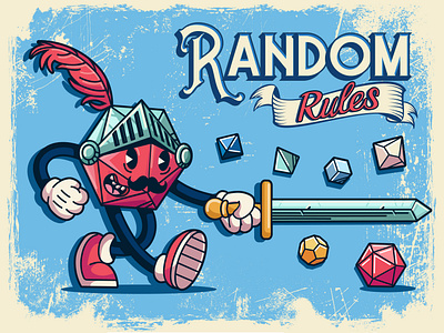 diceknight cartoon charachters dice dnd fantasy illustration retro vector