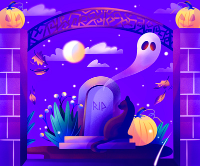 Spooky view cat drawing dribbble best shot graphicdesign halloween halloween design halloween party illustration illustrator inktober procreate pumpkin spooktober spooky spooky season