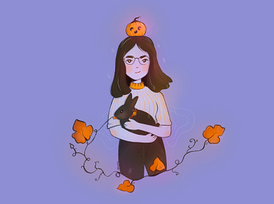 Pumpkin Spice 🎃 black bunny dark girl halloween illustration october orange procreate pumpkin spice spooky