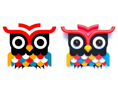 Owl (flat + 3D) 2d 3d animal bird bright color design flat geometric graphic design icon illustration owl owl illustration pattern shape simple vector vector design vibrant