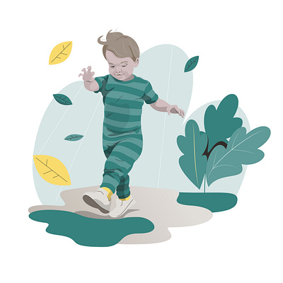 Toddling through the leaves art baby design drawing fall illustration illustrator toddler