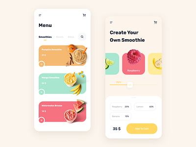 Smoothie App application bright design menu minimal minimalism pastel color smoothie