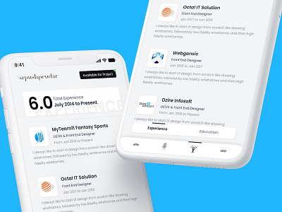 Experience UI - Personal Resume App UI app app design branding experience experience ui experiencedesign flat light light mode resume resume ui ui ux