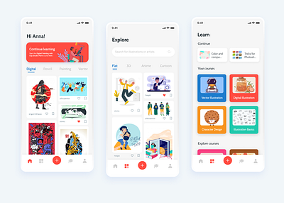 Shillu - Illustration Community App app app design design figma figmadesign illustration minimal mobile app design ui ux